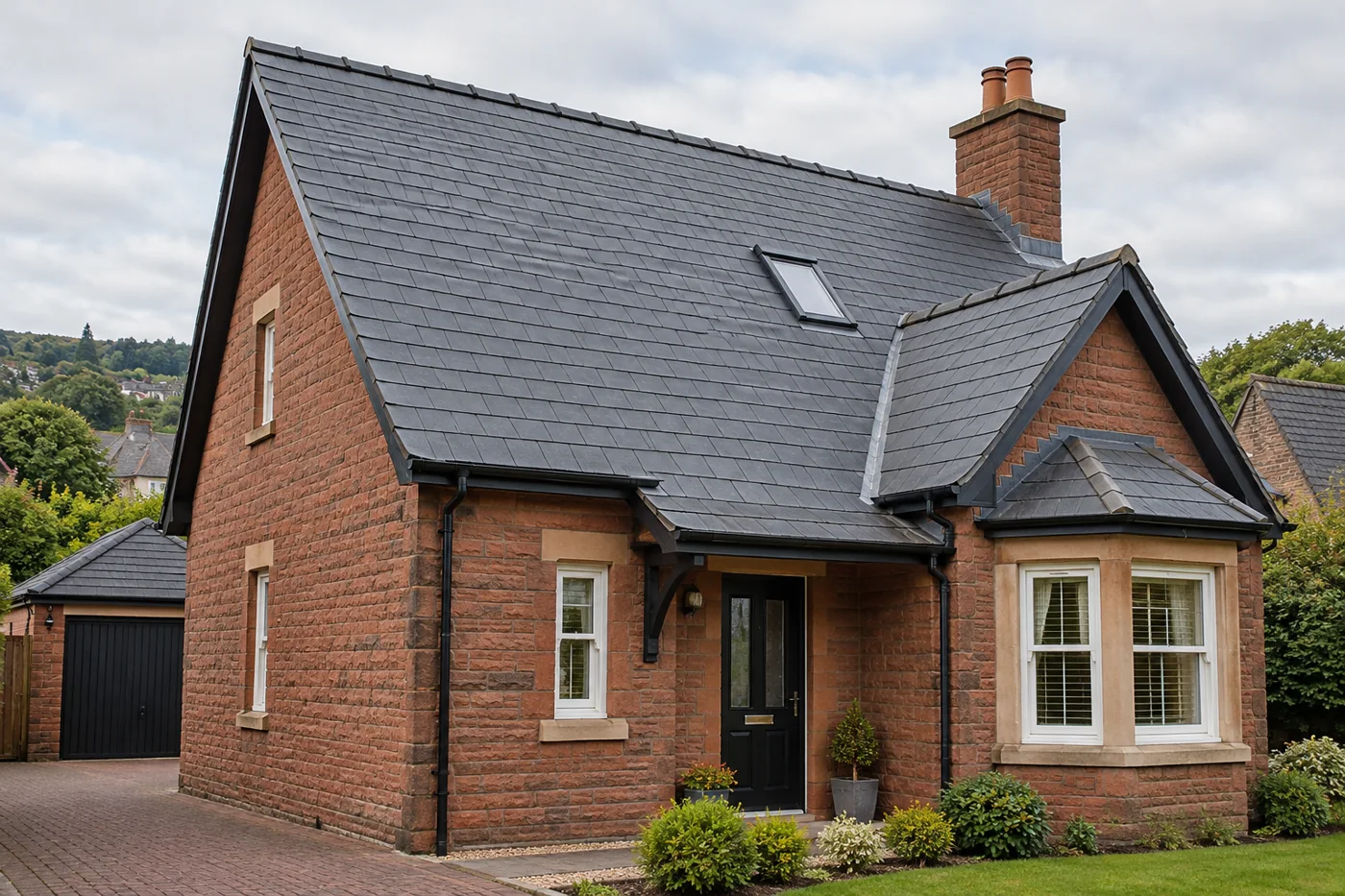 Natural slate roof with a clear ridge