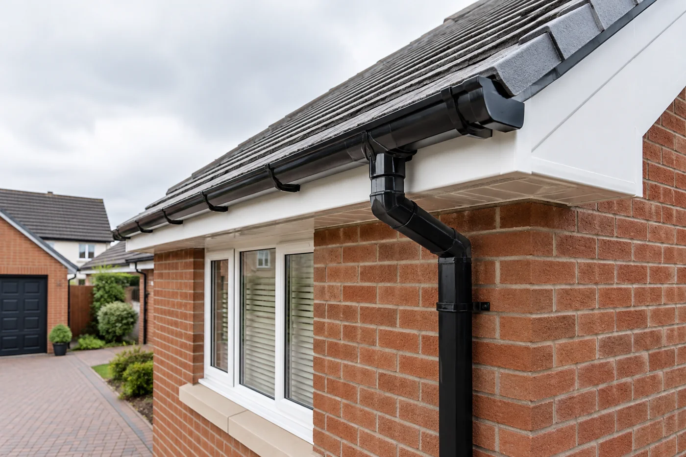 Gutter, fascia and downpipe connection
