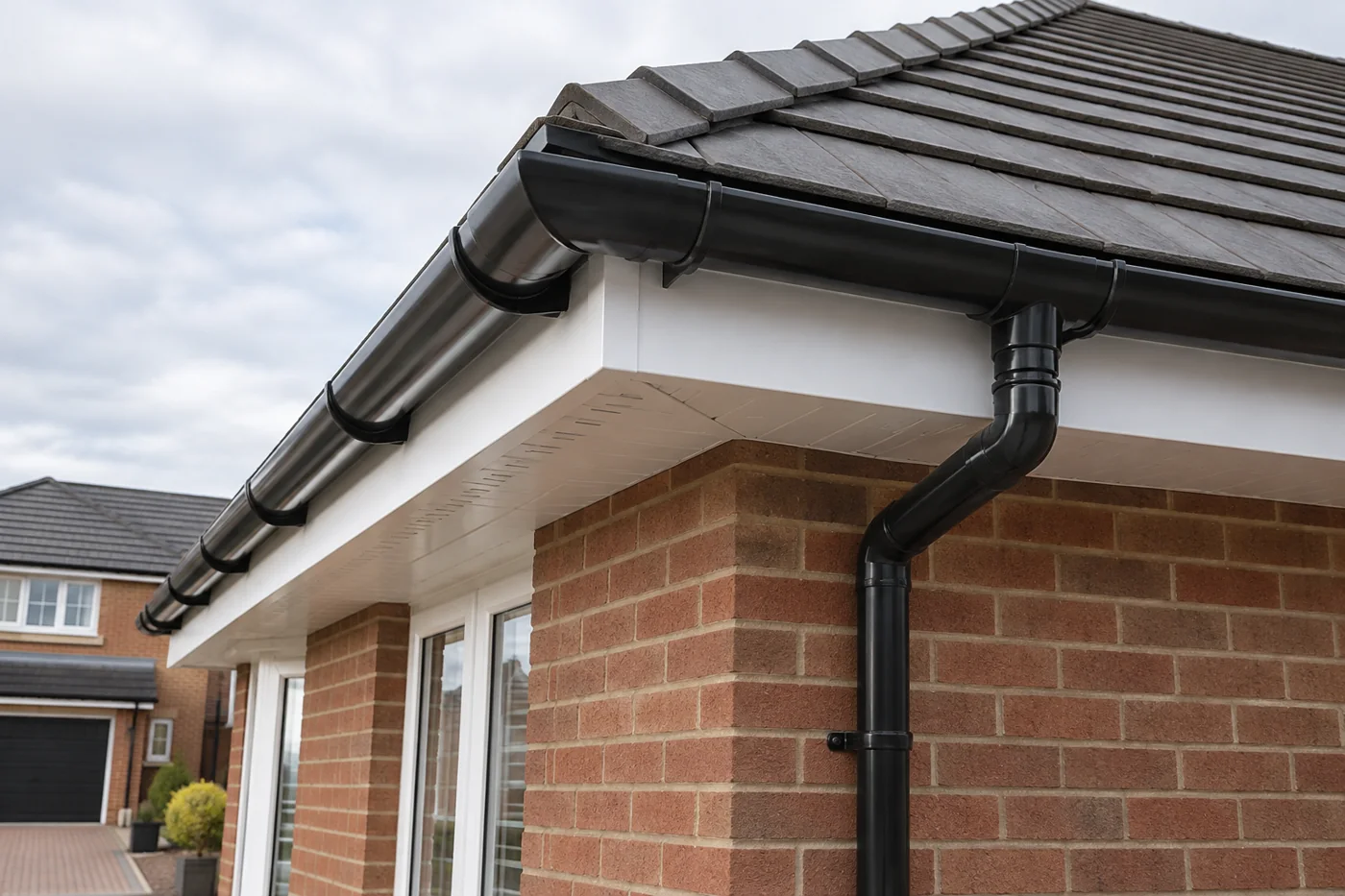Fascia, soffit, gutter and downpipe junction