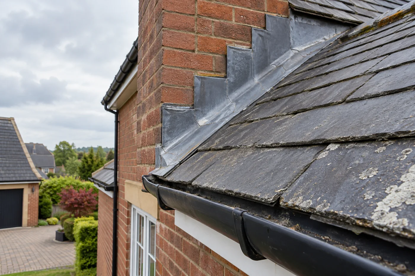 Lead flashing and roof covering repair detail