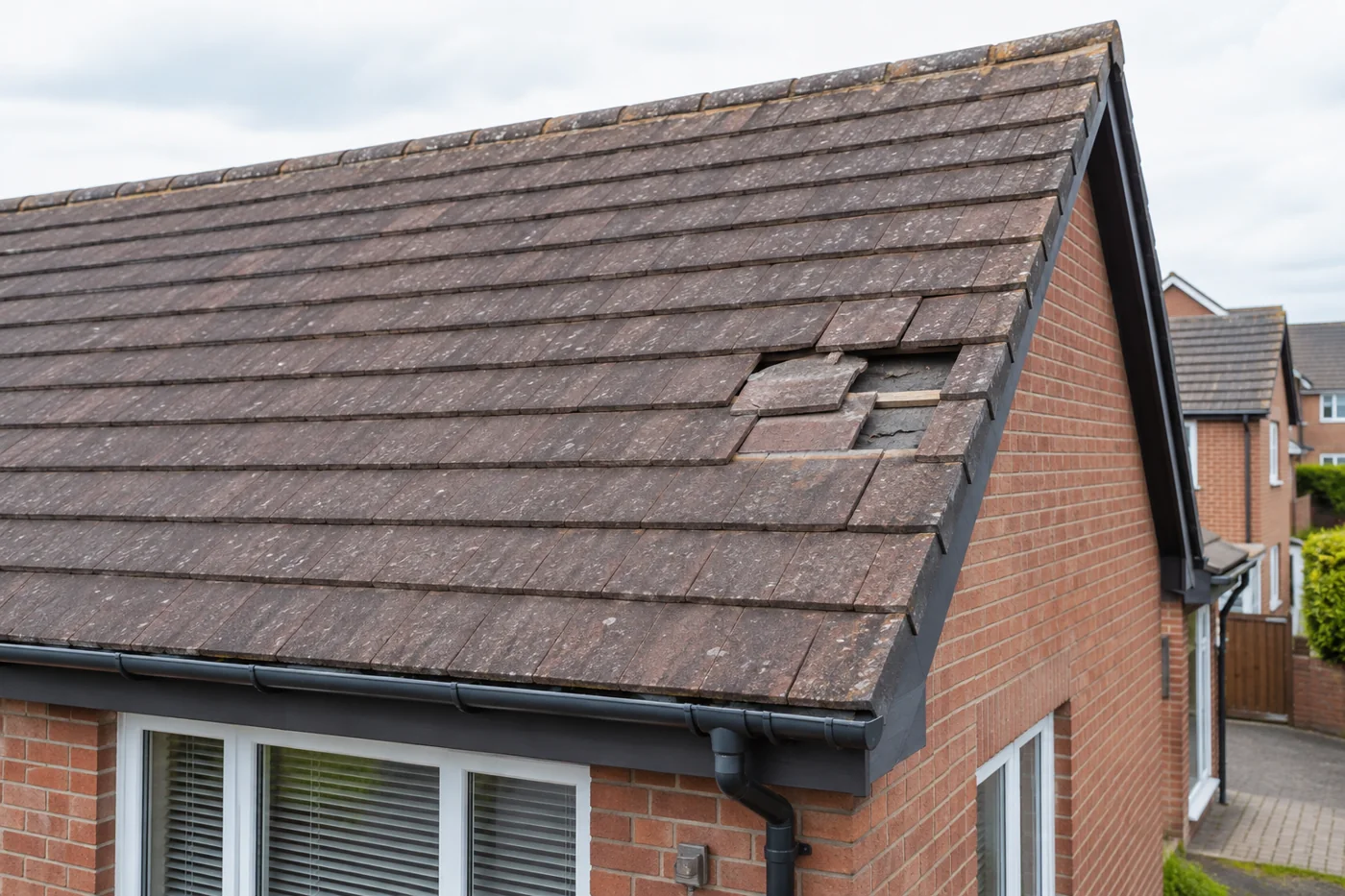 Damaged or slipped coverings on a pitched roof