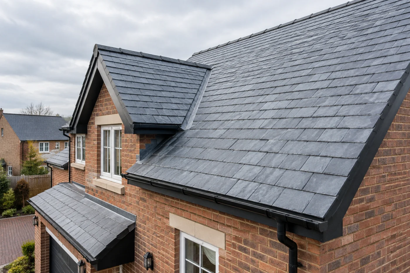 Overlapping natural slate roof coverings