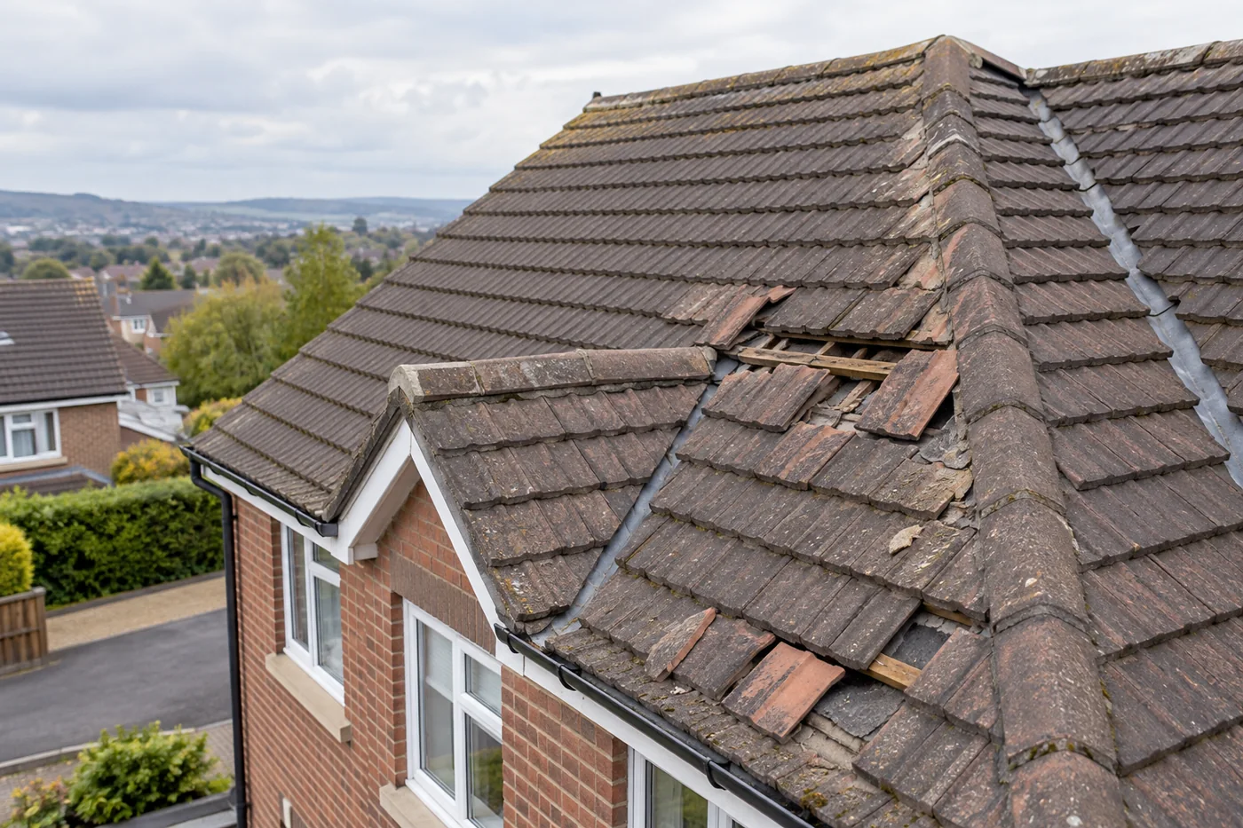 Displaced roof coverings after bad weather