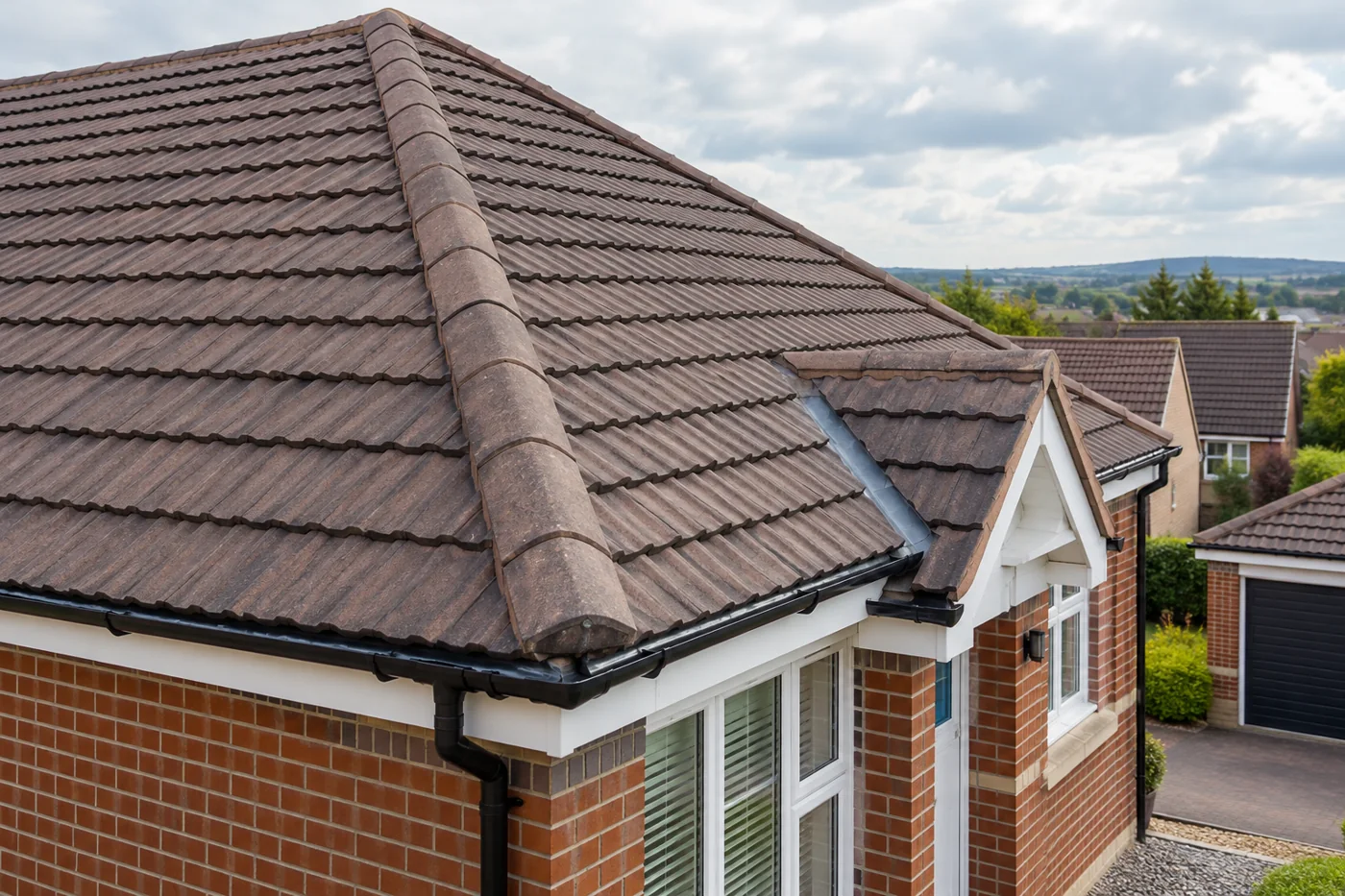 Interlocking roof tiles and ridge detail