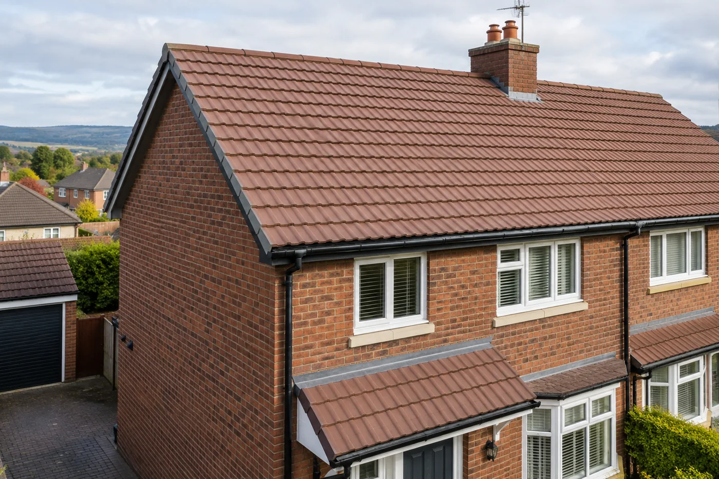 Tiled pitched roof on a domestic house